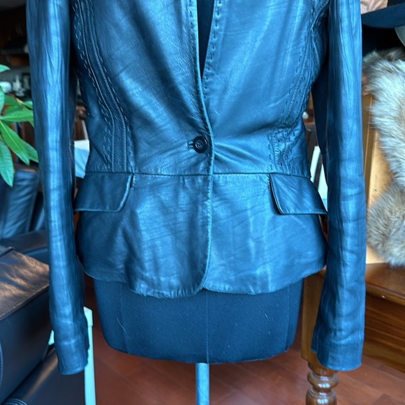 Just Cavalli Black Leather blazer jacket Small Size 40 quilted interior Y2K - Picture 8 of 14